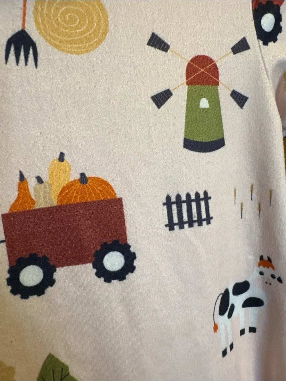 Farm-Print Hooded One-Piece Footie in Cream and Red